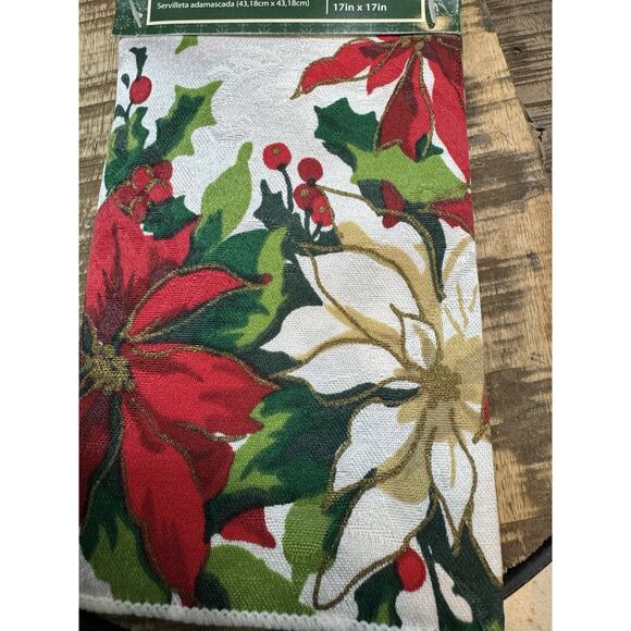 Holiday Time Set Of 2 Christmas Napkins Damask 17 X 17 Red Green New - Picture 5 of 5
